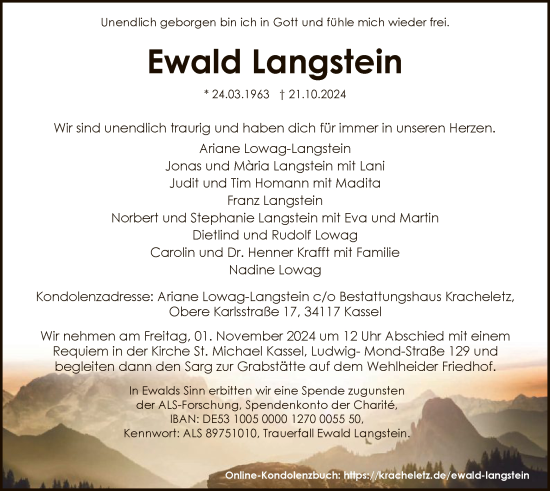 Traueranzeige von Ewald Langstein von HNAHNA