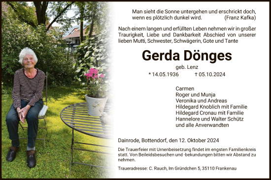 Traueranzeige von Gerda Dönges von HNA