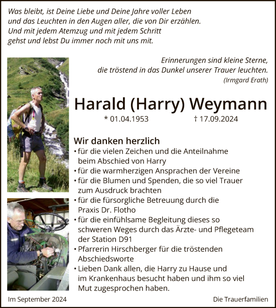 Traueranzeige von Harald Weymann von HNA