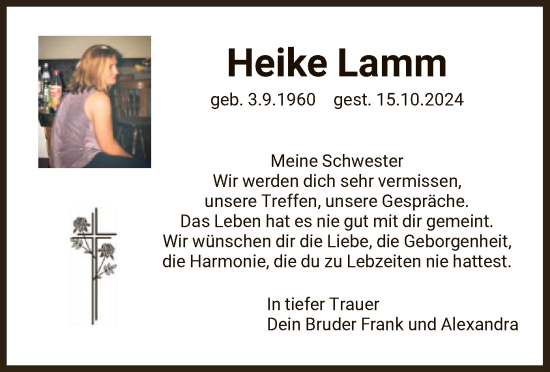 Traueranzeige von Heike Lamm von HNA