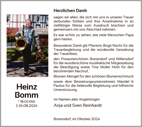 Traueranzeige von Heinz Bomm von HNA