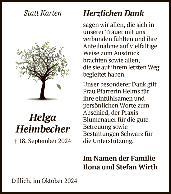 Traueranzeige von Helga Heimbecher von HNA