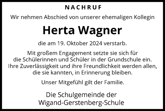 Traueranzeige von Herta Wagner von HNA