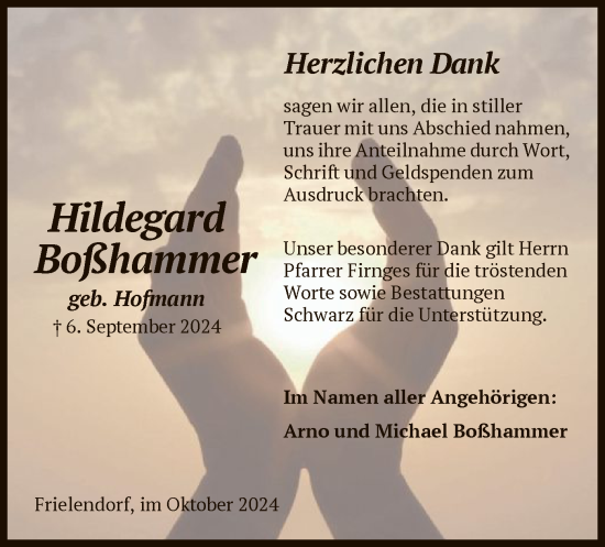 Traueranzeige von Hildegard Boßhammer von HNAHNA