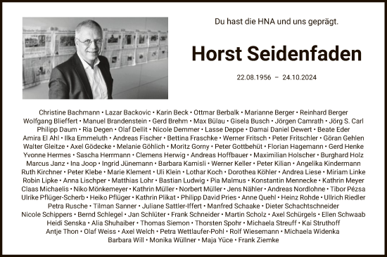 Traueranzeige von Horst Seidenfaden von HNA