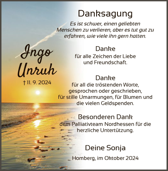 Traueranzeige von Ingo Unruh von HNA