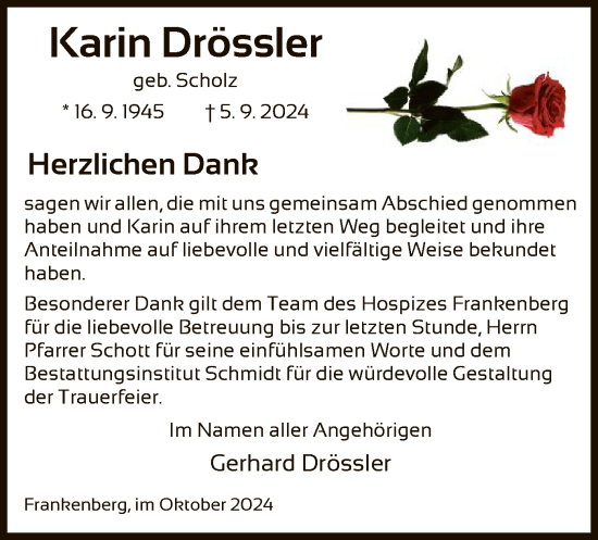 Traueranzeige von Karin Drössler von HNA