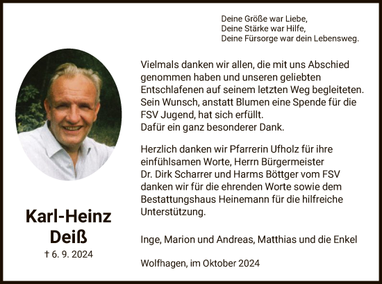 Traueranzeige von Karl-Heinz Deiß von HNA