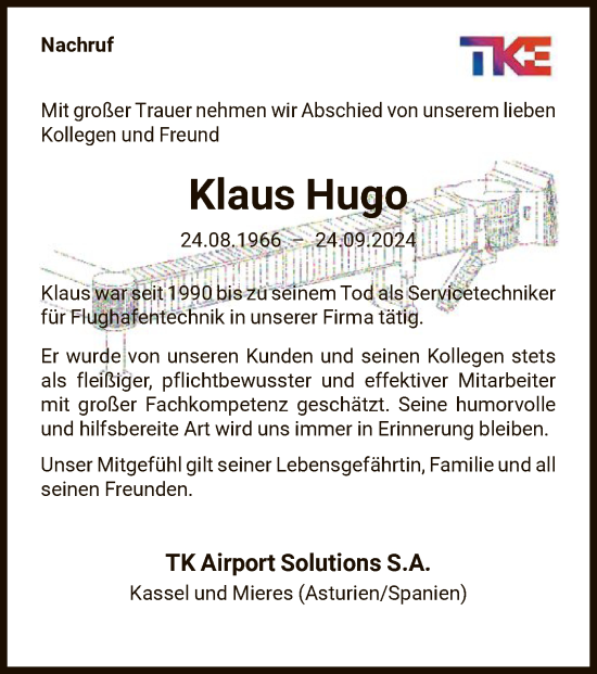 Traueranzeige von Klaus Hugo von HNA