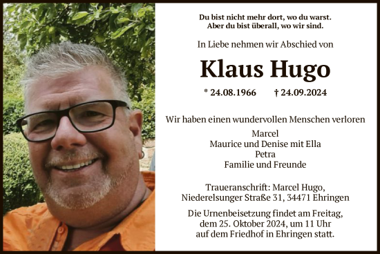 Traueranzeige von Klaus Hugo von HNA