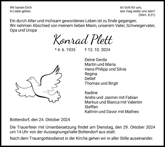 Traueranzeige von Konrad Plett von HNA