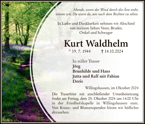Traueranzeige von Kurt Waldhelm von HNA