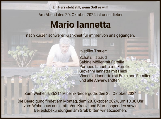 Traueranzeige von Mario Iannetta von HNA