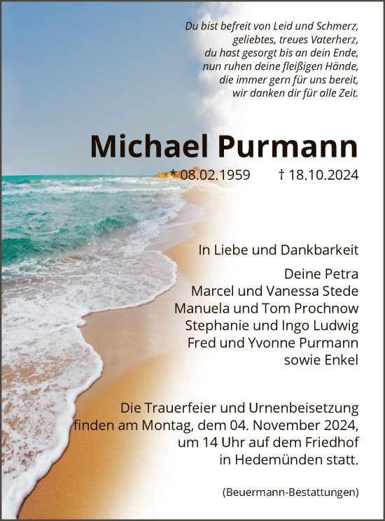 Traueranzeige von Michael Purmann von HNA