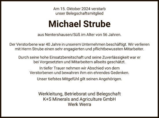 Traueranzeige von Michael Strube von HNA
