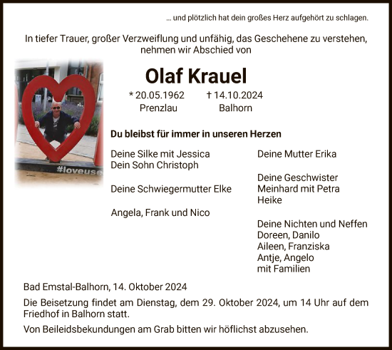 Traueranzeige von Olaf Krauel von HNA