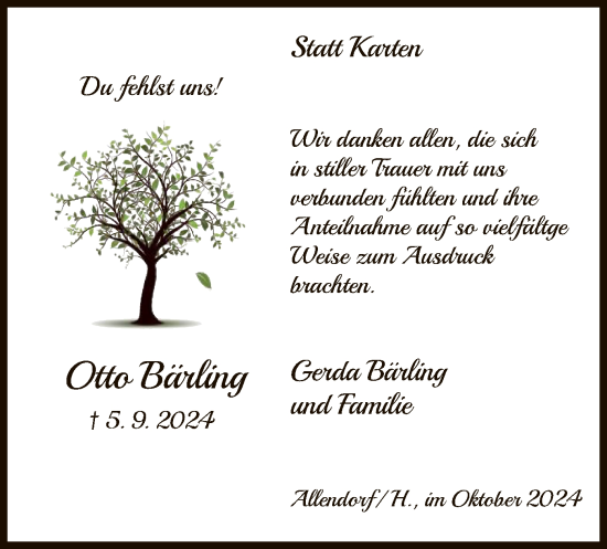 Traueranzeige von Otto Bärling von HNA