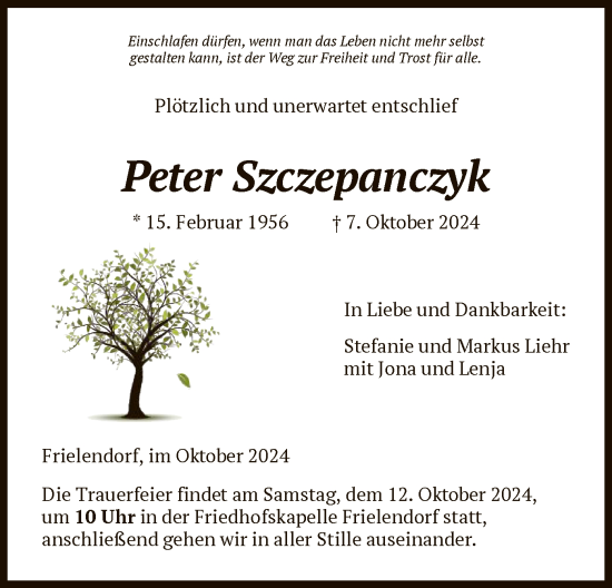 Traueranzeige von Peter Szczepanczyk von HNA