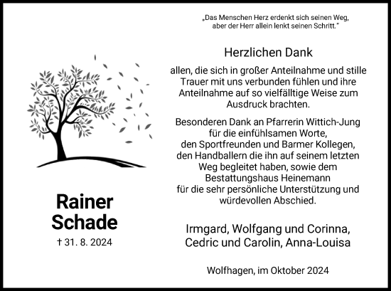 Traueranzeige von Rainer Schade von HNA