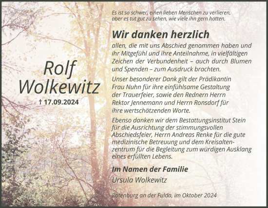 Traueranzeige von Rolf Wolkewitz von HNAHNA