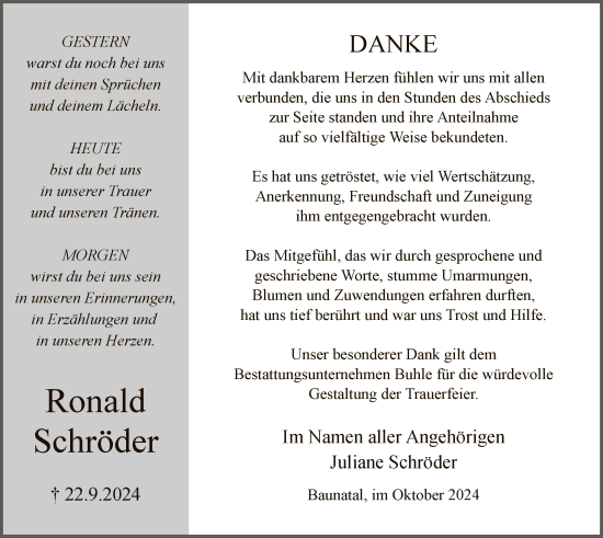 Traueranzeige von Ronald Schröder von HNA