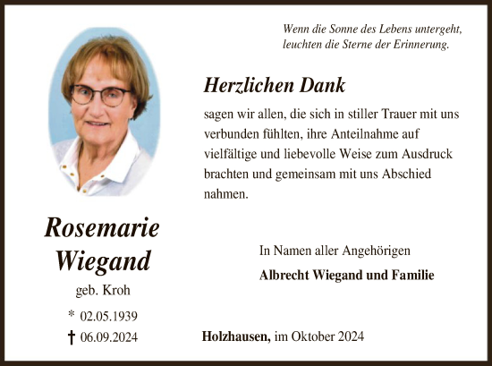 Traueranzeige von Rosemarie Wiegand von HNA
