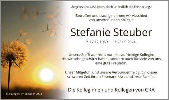 Traueranzeige von Stefanie Steuber von HNA