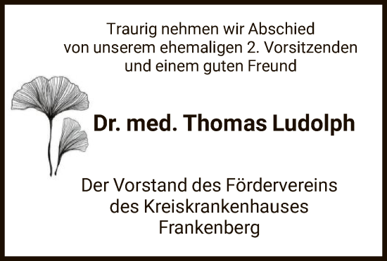 Traueranzeige von Thomas Ludolph von HNA