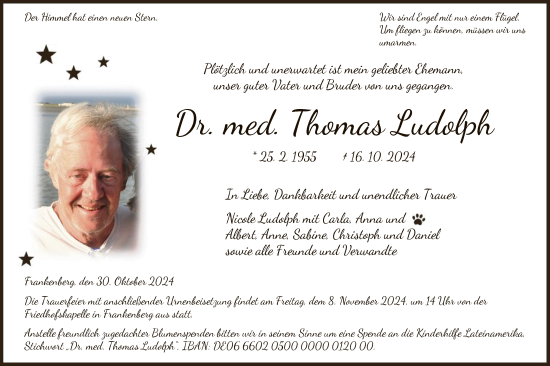 Traueranzeige von Thomas Ludolph von HNA