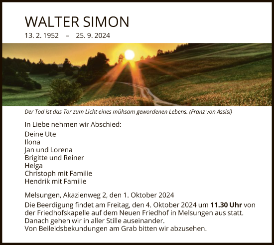 Traueranzeige von Walter Simon von HNA