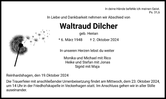 Traueranzeige von Waltraud Dilcher von HNAHNA