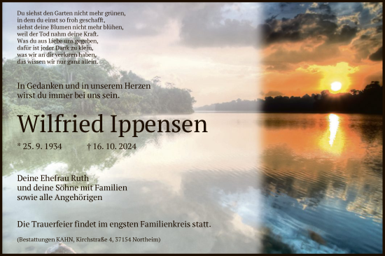 Traueranzeige von Wilfried Ippensen von HNA