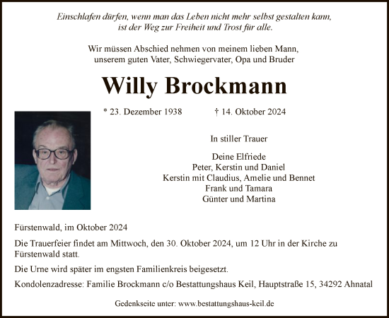 Traueranzeige von Willy Brockmann von HNAHNA