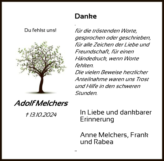 Traueranzeige von Adolf Melchers von HNA