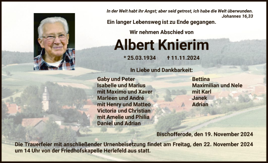 Traueranzeige von Albert Knierim von HNAHNA