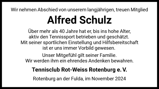 Traueranzeige von Alfred Schulz von HNA