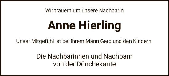 Traueranzeige von Anne Hierling von HNA