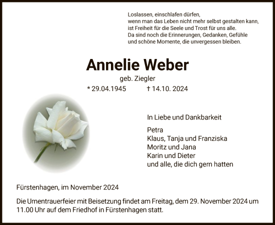 Traueranzeige von Annelie Weber von HNA