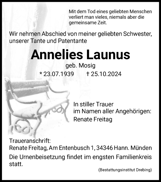 Traueranzeige von Annelies Launus von HNA