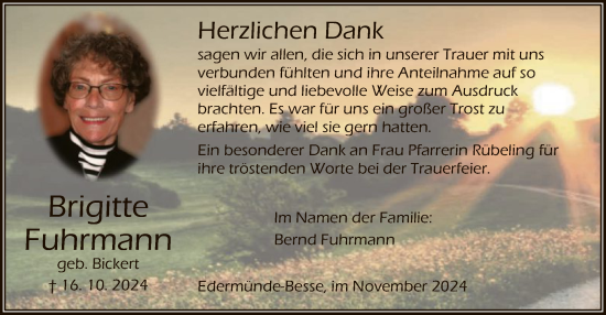 Traueranzeige von Brigitte Fuhrmann von HNA