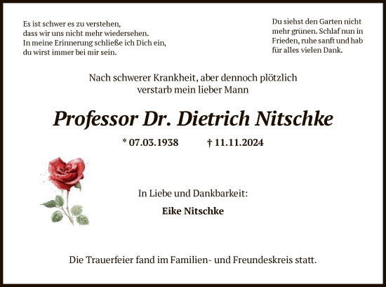 Traueranzeige von Dietrich Nitschke von HNA