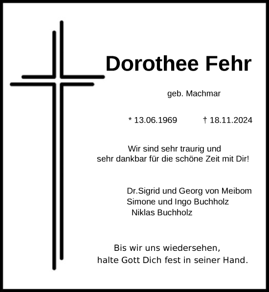 Traueranzeige von Dorothee Fehr von HNA