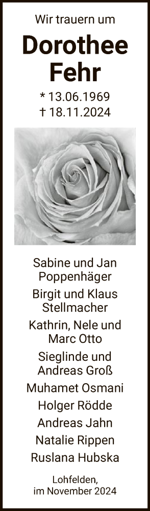  Traueranzeige für Dorothee Fehr vom 23.11.2024 aus HNA