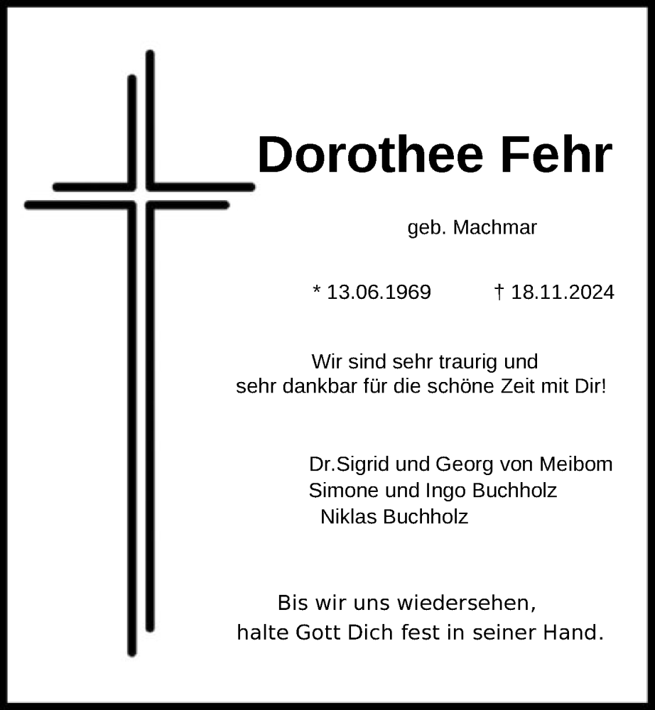  Traueranzeige für Dorothee Fehr vom 23.11.2024 aus HNA