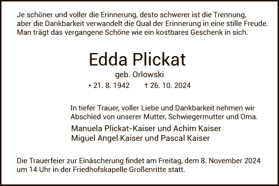 Traueranzeige von Edda Plickat von HNA