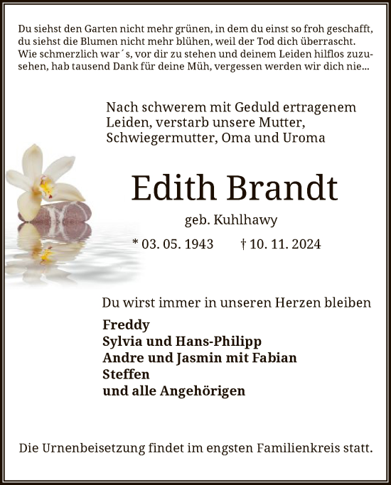 Traueranzeige von Edith Brandt von HNA