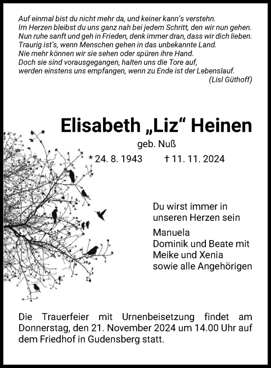 Traueranzeige von Elisabeth Heinen von HNA