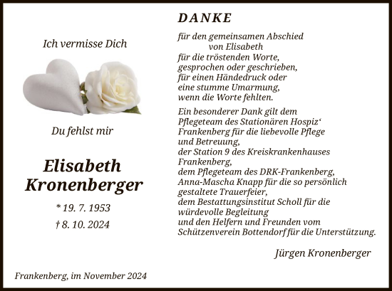 Traueranzeige von Elisabeth Kronenberger von HNA