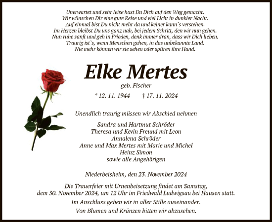 Traueranzeige von Elke Mertes von HNA