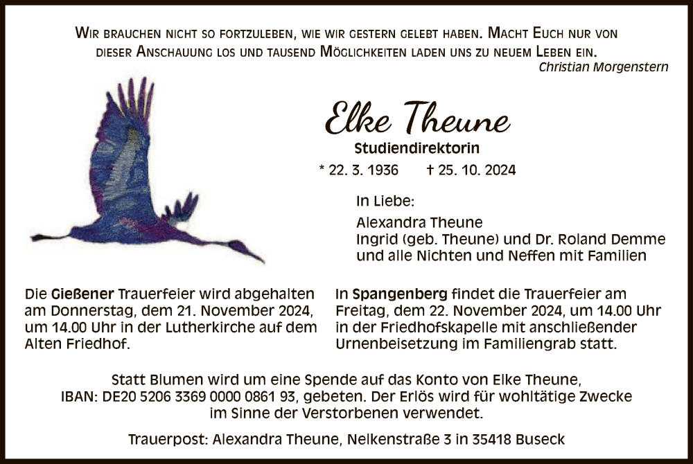  Traueranzeige für Elke Theune vom 16.11.2024 aus HNAHNA